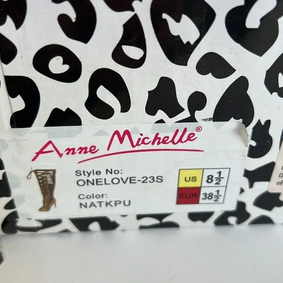 Anne Michelle Knee High Corset Lace‎ Up Caged Stiletto Heel Boot Beige Size 8.5 - Picture 6 of 7